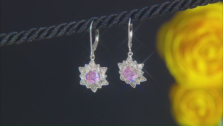 Pink And White Cubic Zirconia Rhodium Over Sterling Silver Lotus Flower Earrings 3.65ctw Video Thumbnail