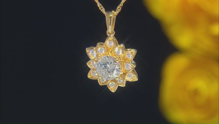 White Cubic Zirconia 14k Yellow Gold Over Sterling Silver Lotus Flower Pendant 4.20ctw Video Thumbnail