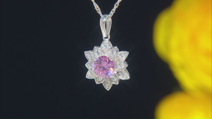 Pink And White Cubic Zirconia Rhodium Over Sterling Silver Lotus Flower Pendant 4.20ctw Video Thumbnail