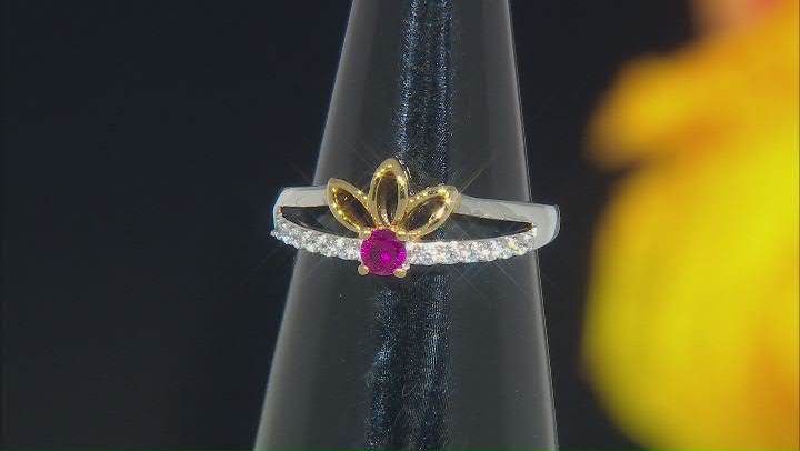 Cubic Zirconia And Lab-Created Ruby Rhodium And 14k Yellow Gold Over Sterling Silver Ring 0.55ctw Video Thumbnail