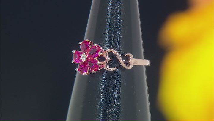 Raspberry Lab Created Ruby And White Cubic Zirconia 14k Rose Gold Over Sterling Silver Floral Ring Video Thumbnail