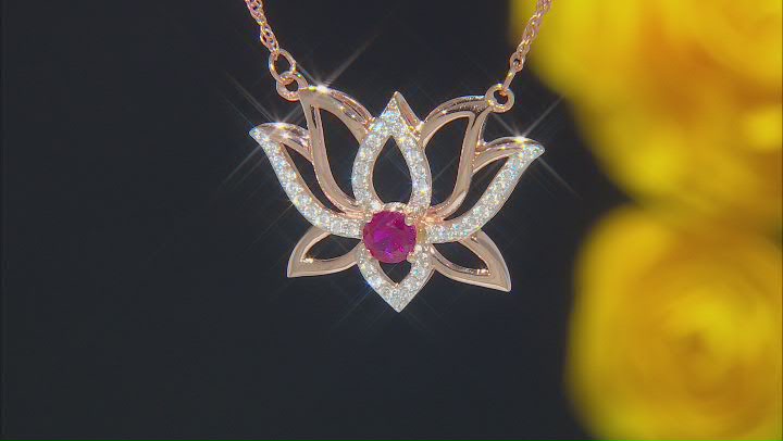 Raspberry Lab Created Ruby And White Cubic Zirconia 14k Rose Gold Over Sterling Silver Necklace Video Thumbnail