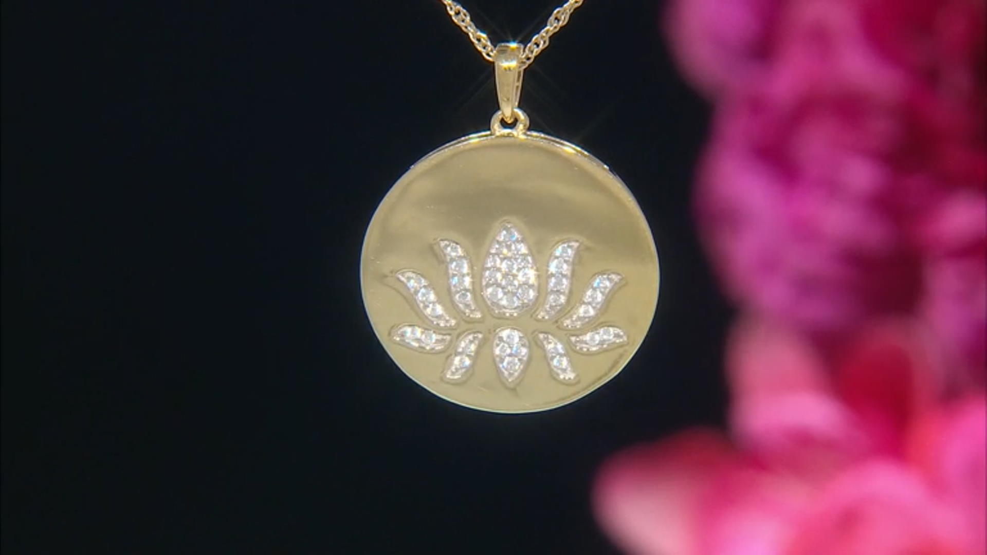 White Cubic Zirconia & Red Lab Ruby 14k Yellow Gold Over Sterling Silver Lotus Flower Pendant Video Thumbnail