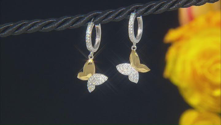 White Cubic Zirconia Rhodium And 14k Yellow Gold Over Sterling Silver Dangle Earrings 0.90ctw Video Thumbnail