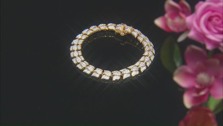 White Cubic Zirconia 14k Yellow Gold Over Sterling Silver Lotus Flower Tennis Bracelet 4.60ctw Video Thumbnail