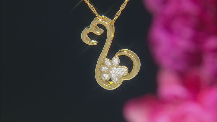 White Cubic Zirconia 14k Yellow Gold Over Sterling Silver Paw Print Pendant With Chain 0.15ctw Video Thumbnail
