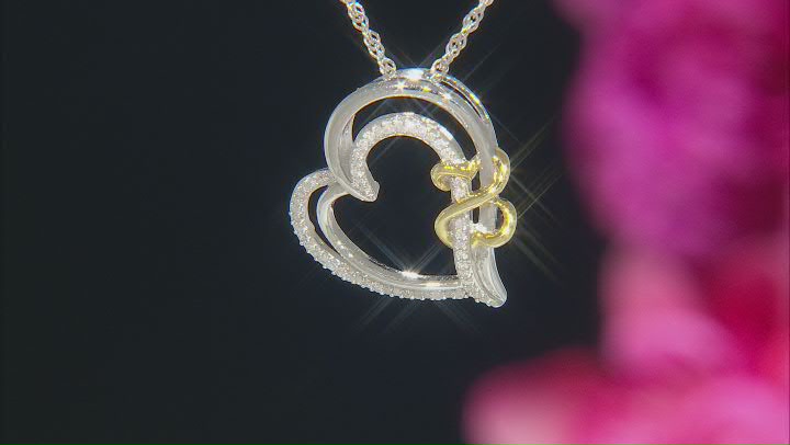 White Diamond Rhodium And 14k Yellow Gold Over Sterling Silver Heart Pendant With Chain 0.15ctw Video Thumbnail