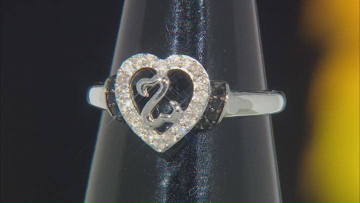 White Diamond And Black Spinel Rhodium Over Sterling Silver Ring 0.35ctw
