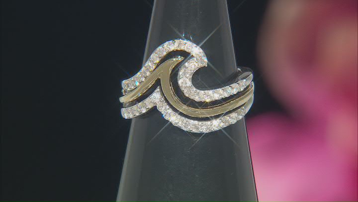White Diamond Rhodium And 14k Yellow Gold Over Sterling Silver Wave Band Ring 0.75ctw Video Thumbnail