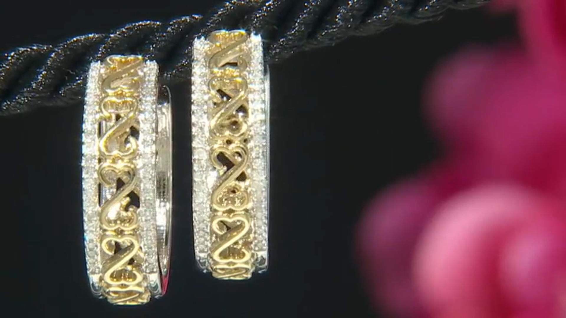White Diamond Rhodium And 14k Yellow Gold Over Sterling Silver Hoop Earrings 0.30ctw Video Thumbnail