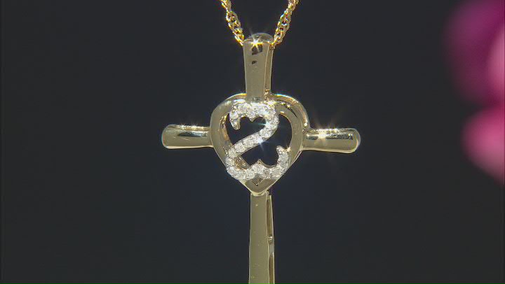 White Diamond 14k Yellow Gold Over Sterling Silver Cross Pendant with Chain 0.15ctw