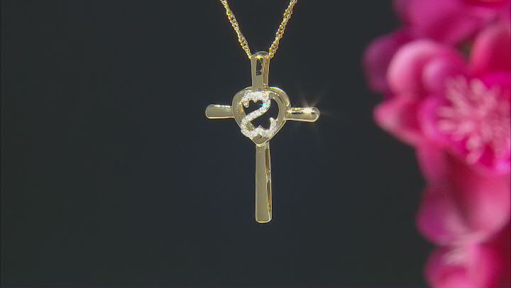 White Diamond 14k Yellow Gold Over Sterling Silver Cross Pendant with Chain 0.15ctw