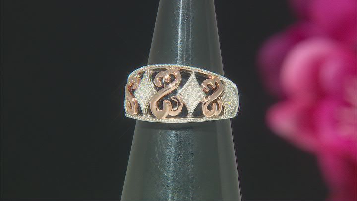 White Diamond Rhodium And 14k Rose Gold Over Sterling Silver Open Design Ring 0.10ctw Video Thumbnail