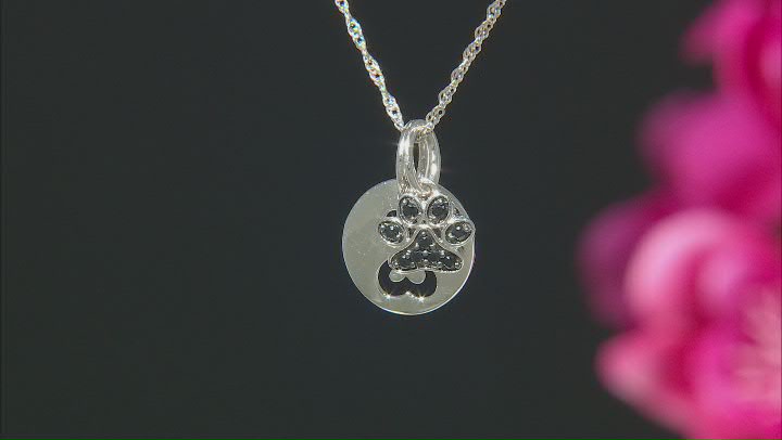 Round Black Spinel Rhodium Over Sterling Silver Paw Print Pendant With Chain 0.15ctw Video Thumbnail