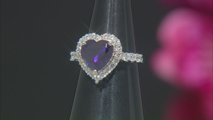 Purple & White Cubic Zirconia Rhodium Over Sterling Silver Halo Ring 5.60ctw Video Thumbnail