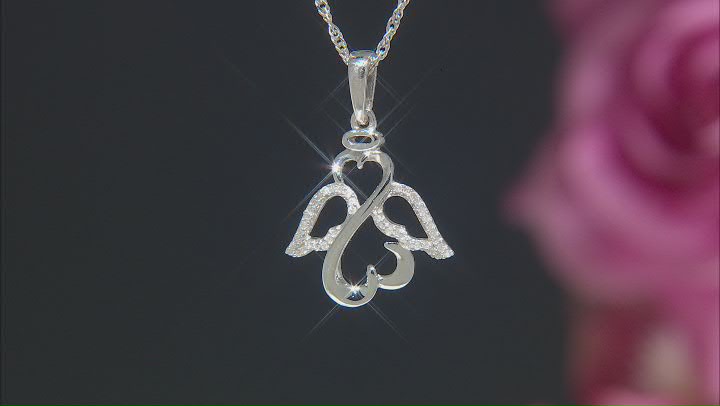 White Diamond Rhodium Over Sterling Silver Angel Pendant With 18" Singapore Chain 0.15ctw Video Thumbnail