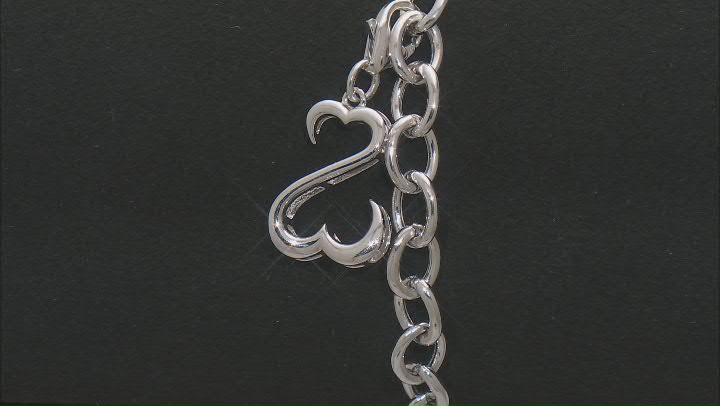 Rhodium Over Sterling Silver Charm Bracelet With Open Hearts Charm Video Thumbnail