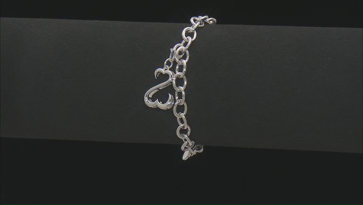 Rhodium Over Sterling Silver Charm Bracelet With Open Hearts Charm Video Thumbnail