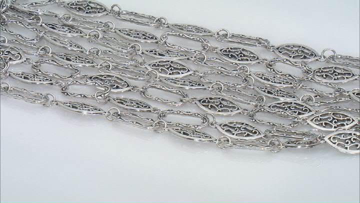 Swirl Design Marquis Shaped Round Link Unfinished Chain in Antiqued Silver Tone Appx 3M length Video Thumbnail