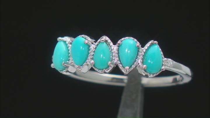 Blue Sleeping Beauty Turquoise with White Diamond Accent Rhodium Over Sterling Silver Ring 0.01ctw Video Thumbnail