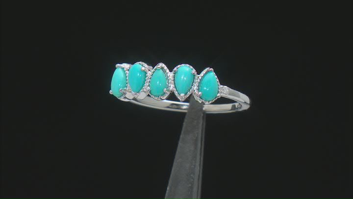 Blue Sleeping Beauty Turquoise with White Diamond Accent Rhodium Over Sterling Silver Ring 0.01ctw Video Thumbnail