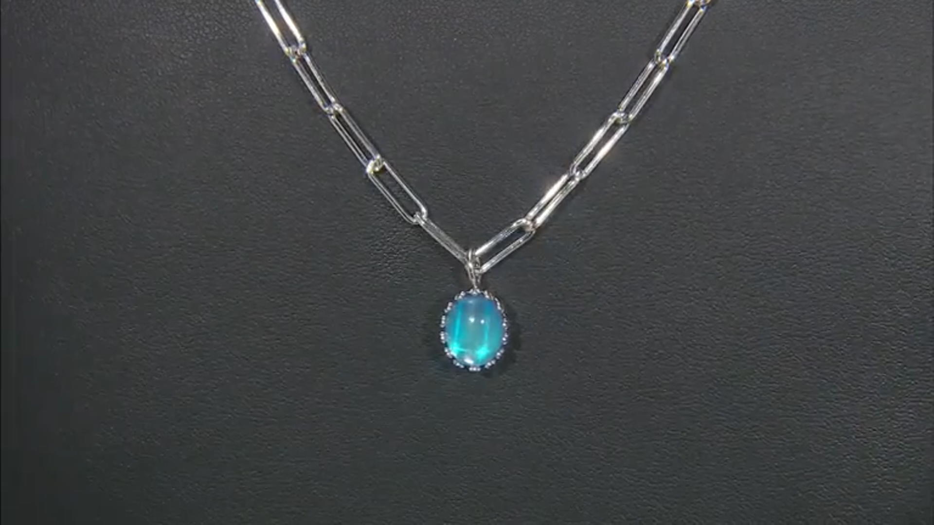 Blue Aurora Moonstone Rhodium Over Sterling Silver Pendant With Paperclip Chain Video Thumbnail