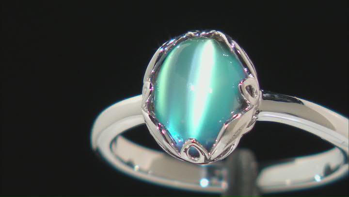 Blue Aurora Moonstone Rhodium Over Sterling Silver Solitaire Ring Video Thumbnail