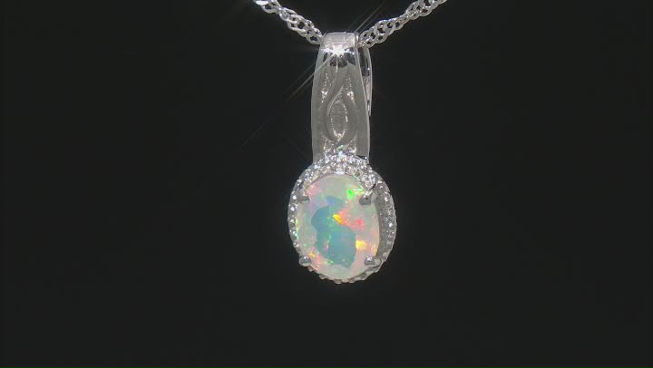 Multi-Color Ethiopian Opal Rhodium Over Sterling Silver Pendant With Chain .93ct Video Thumbnail
