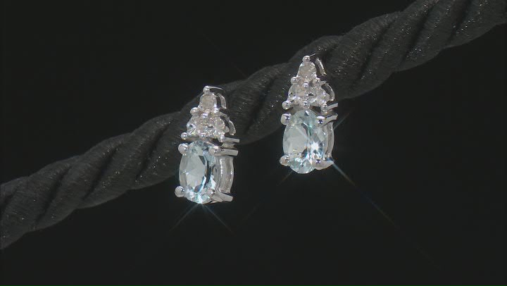 Blue Aquamarine With White Diamond Accent Rhodium Over Sterling Silver Jewelry Set 1.94ctw Video Thumbnail