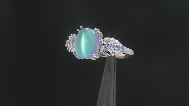 Blue Aurora Moonstone Rhodium Over Sterling Silver Ring 0.28ctw Video Thumbnail