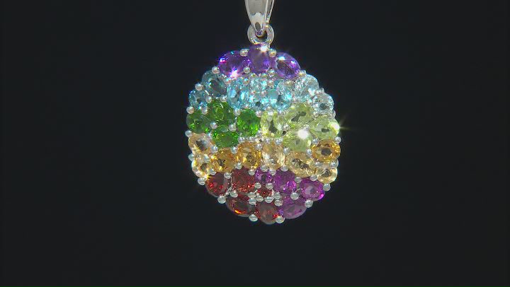 Multi-Gemstone Rhodium Over Sterling Silver Pendant With Chain 4.97ctw Video Thumbnail
