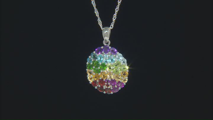 Multi-Gemstone Rhodium Over Sterling Silver Pendant With Chain 4.97ctw Video Thumbnail