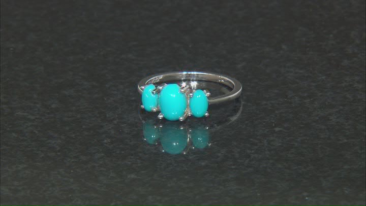 Blue Sleeping Beauty Turquoise Rhodium Over Sterling Silver 3-Stone Ring Video Thumbnail
