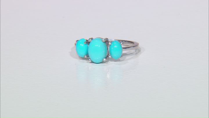 Blue Sleeping Beauty Turquoise Rhodium Over Sterling Silver 3-Stone Ring Video Thumbnail
