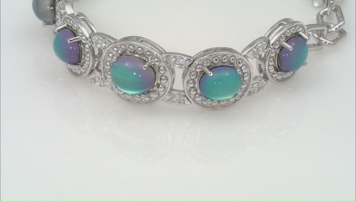 Blue Aurora Moonstone Rhodium Over Sterling Silver Bracelet .59ctw Video Thumbnail