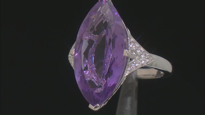 Purple Brazilian Amethyst With White Zircon Rhodium Over Sterling Silver Ring 8.66ctw Video Thumbnail