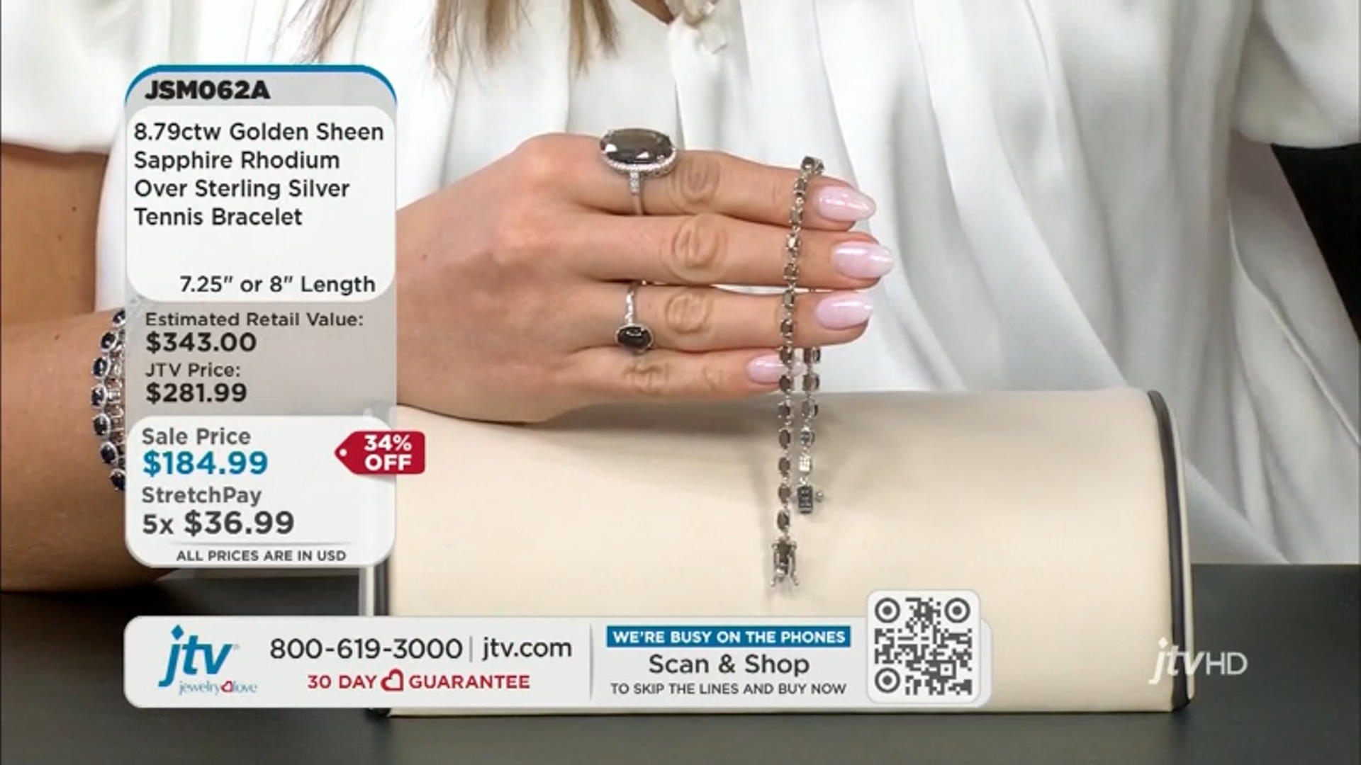 Golden Sheen Sapphire Rhodium Over Sterling Silver Tennis Bracelet 8.79ctw Video Thumbnail
