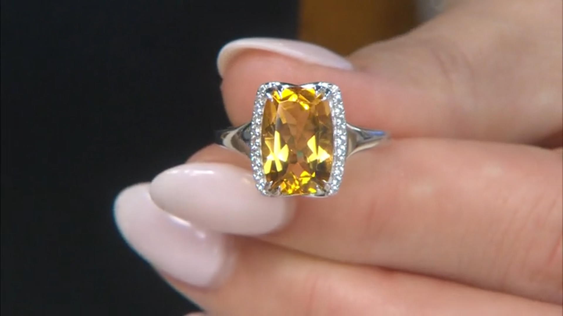 Yellow Citrine With White Zircon Rhodium Over Sterling Silver Ring 3.37ctw Video Thumbnail