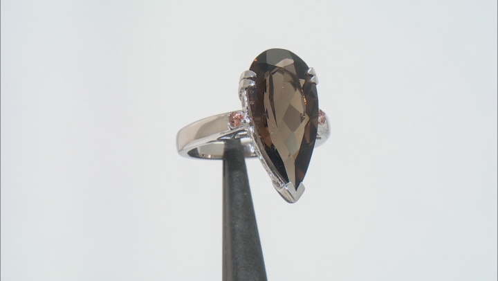 Brown Smoky Quartz With Andalusite Rhodium Over Sterling Silver Ring 7.73ctw Video Thumbnail
