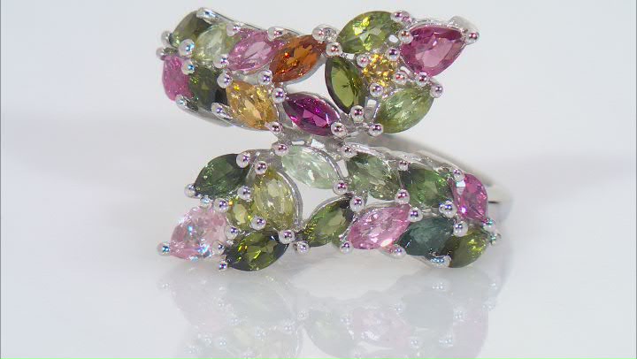 Multi-Tourmaline Rhodium Over Sterling Silver Ring 2.00ctw Video Thumbnail