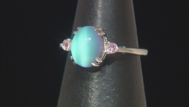 Blue Aurora Moonstone With Color Shift Garnet Rhodium Over Sterling Silver Ring .13ctw Video Thumbnail