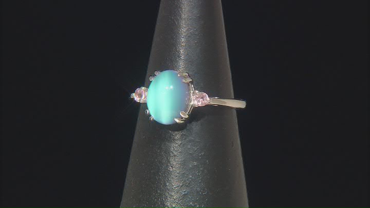 Blue Aurora Moonstone With Color Shift Garnet Rhodium Over Sterling Silver Ring .13ctw Video Thumbnail