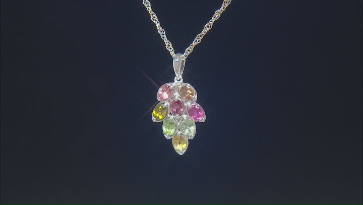 Multi-Tourmaline Rhodium Over Sterling Silver Pendant With Chain 1.15ctw Video Thumbnail