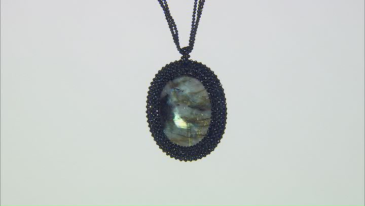 Gray Labradorite with Black Spinel Rhodium Over Sterling Silver Necklace Video Thumbnail