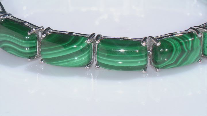 Green Malachite Rhodium Over Sterling Silver Bracelet Video Thumbnail