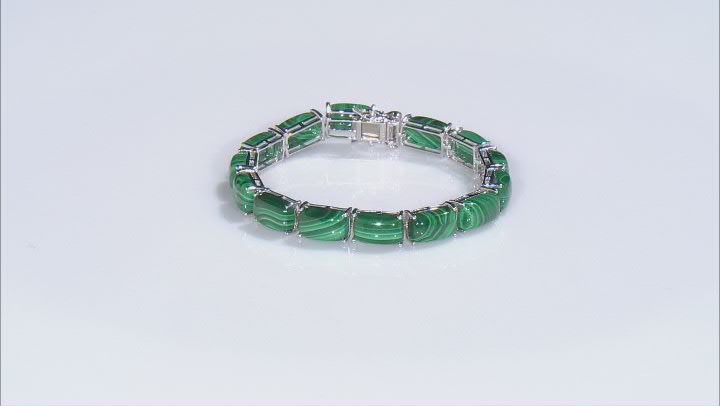 Green Malachite Rhodium Over Sterling Silver Bracelet Video Thumbnail