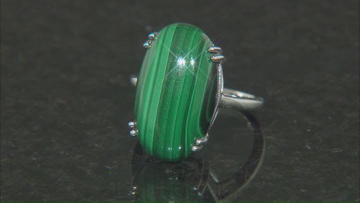 Green Malachite Rhodium Over Sterling Silver Solitaire Ring Video Thumbnail