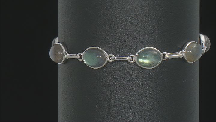 Gray Labradorite Rhodium Over Sterling Silver Bracelet Video Thumbnail