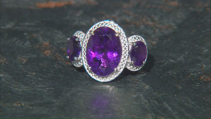 Purple African Amethyst Rhodium Over Sterling Silver Ring 5.31ctw Video Thumbnail