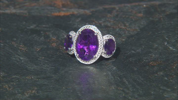 Purple African Amethyst Rhodium Over Sterling Silver Ring 5.31ctw Video Thumbnail